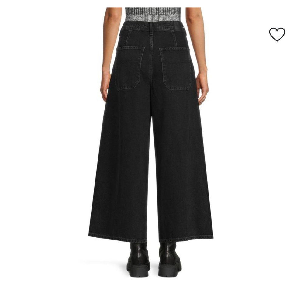 Free People Button Fly High Rise Super Wide Leg Cropped Landry Jeans Sz 27 Black - Picture 2 of 9